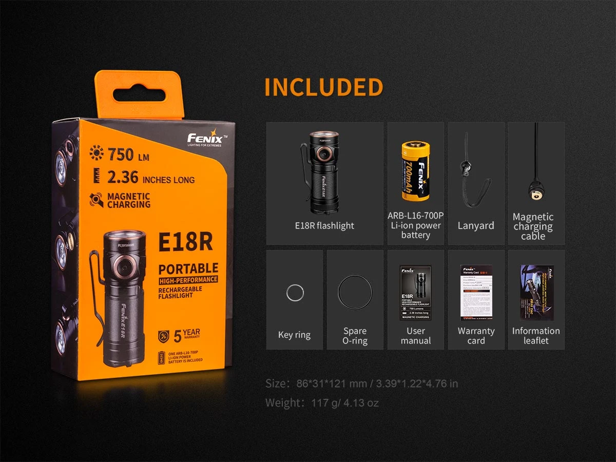 Fenix E18R XP-L Hi Led Flashlight Black 750 Lumen 6 Fenix E18R XP-L Hi Led Flashlight Black 750 Lumen - Image 6
