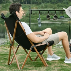 Hewolf Foldable Wooden Chair - Large -Outdoor Camping Store HW J2058BIG BLK 04