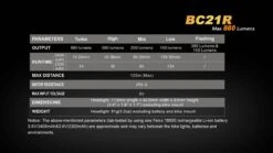 Fenix BC21R USB Rechargable Bicycle Light 880 Lumens -Outdoor Camping Store Runtime chart BC21R 59457.1472653731