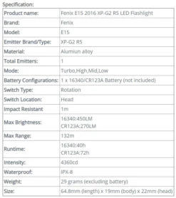 Fenix E15 LED Flashlight (2016 Edition) -Outdoor Camping Store spo8 1